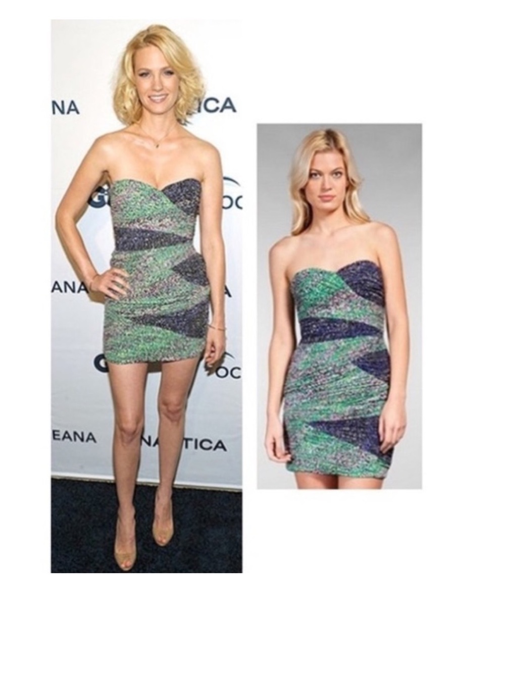 BCBGMaxAzria Green and Navy Strapless Sequin Mini Dress